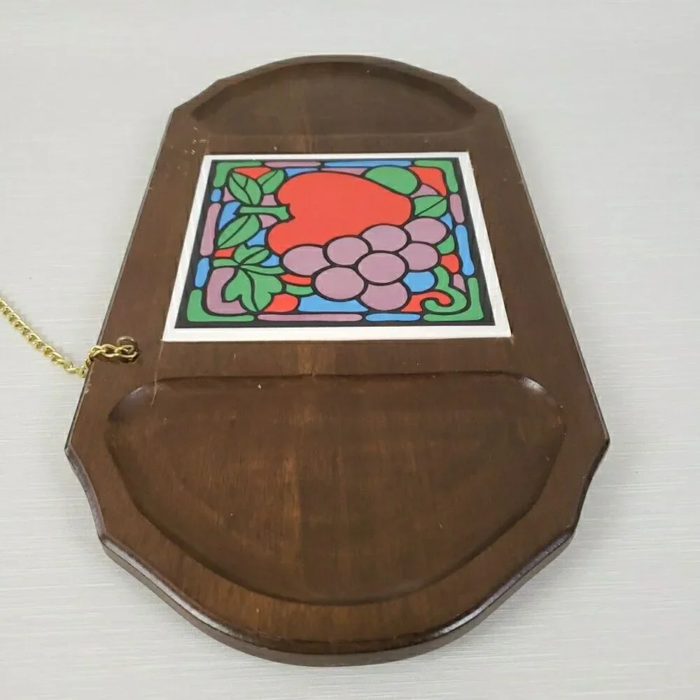 Vintage Charcuterie Board w/ Knife Cheese Platter Oval Wood Tray MCM